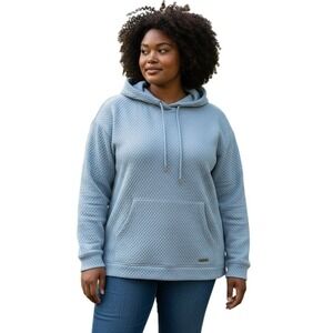 Nine West Active Quilted Textured Hoodie Sweatshirt Pullover Light Blue 3X